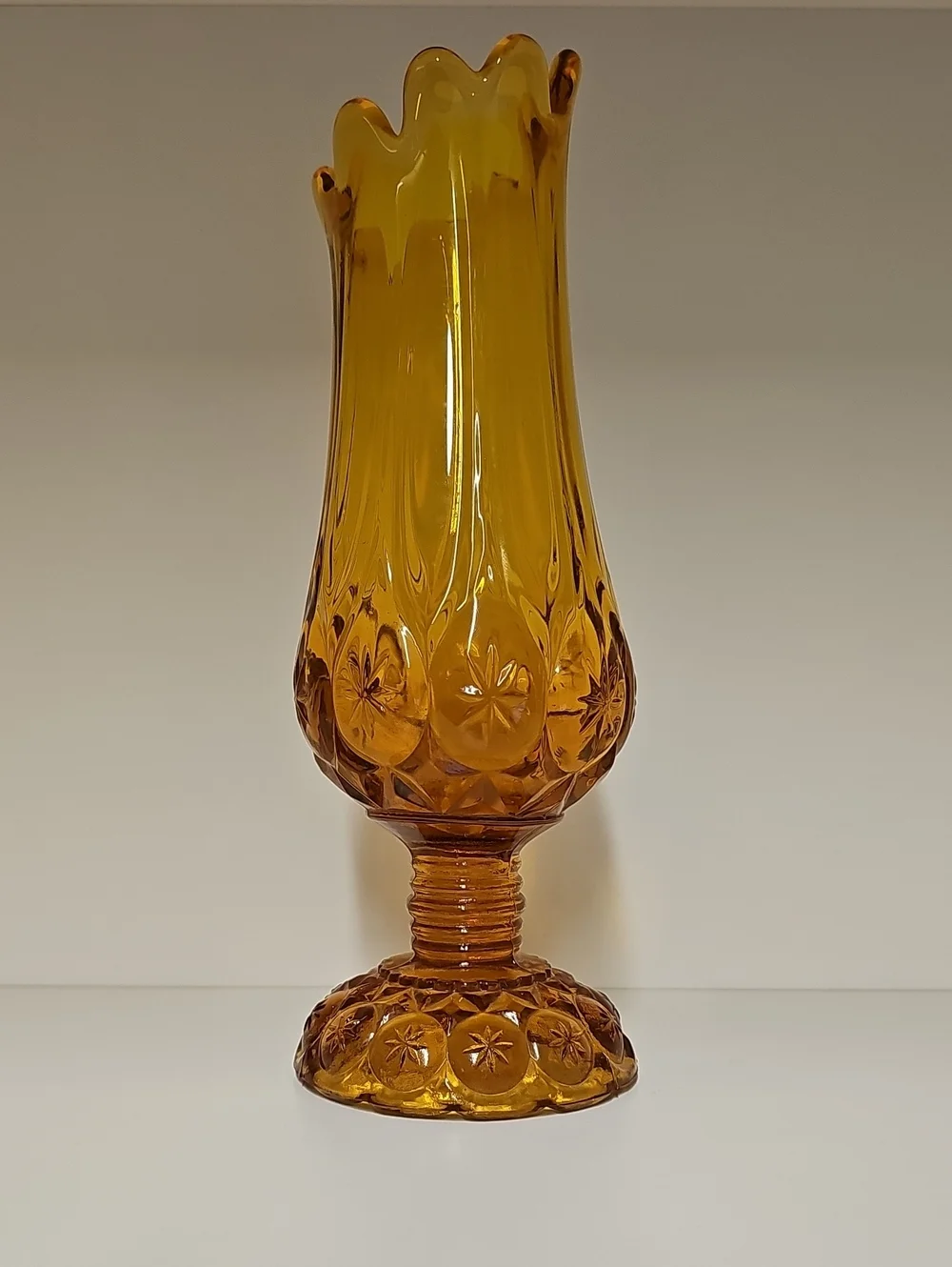 Vintage MCM Kanawha Swung Amber Glass Pedestal Vase